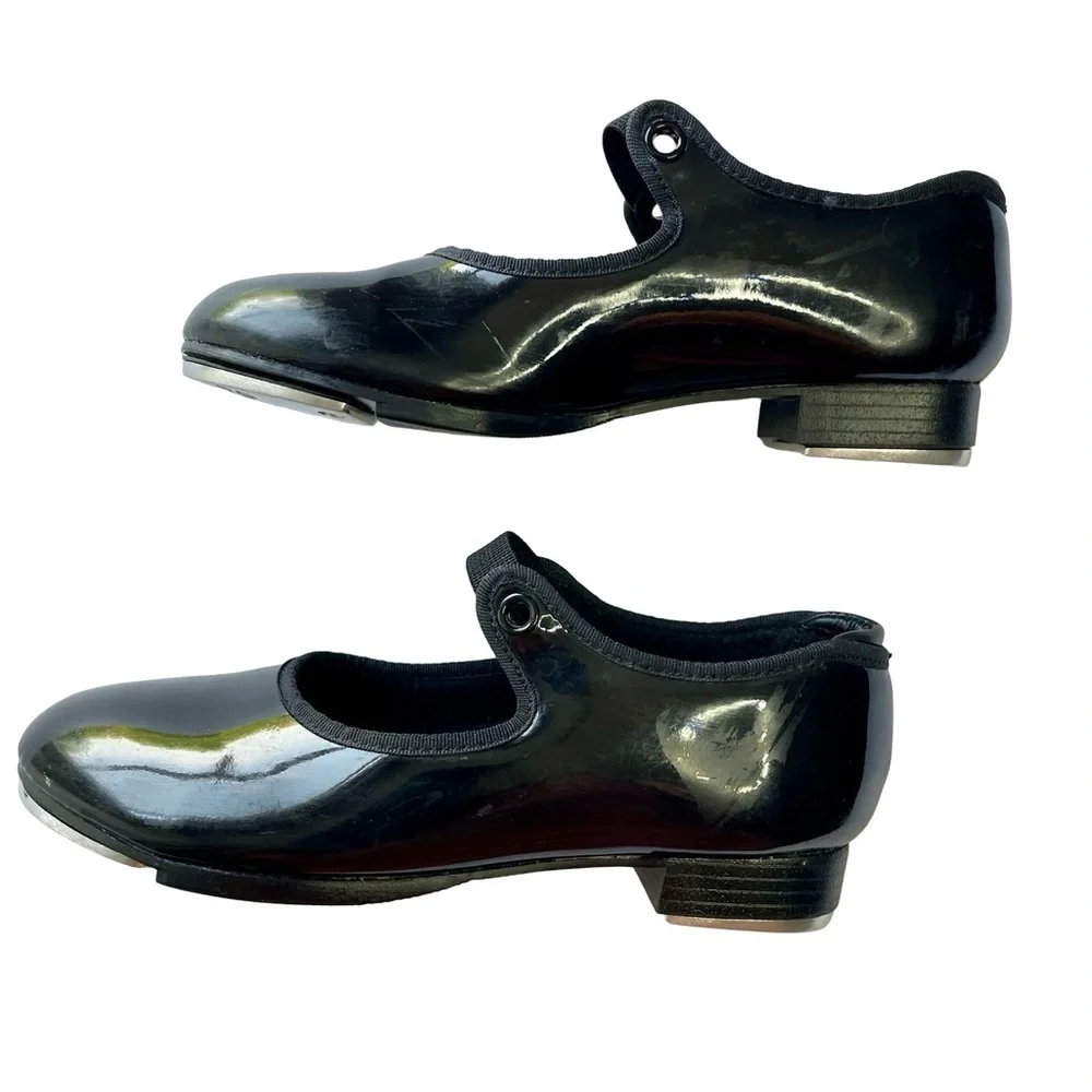 Capezio Kids Patent Leather Elastic Closure Tap Shoes Black Sz13.5